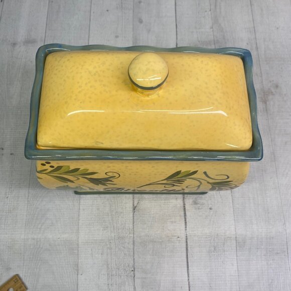 NONNI'S Yellow Green Tuscan Style Handmade Rectangle Ceramic Biscotti Cookie Jar - Picture 6 of 16
